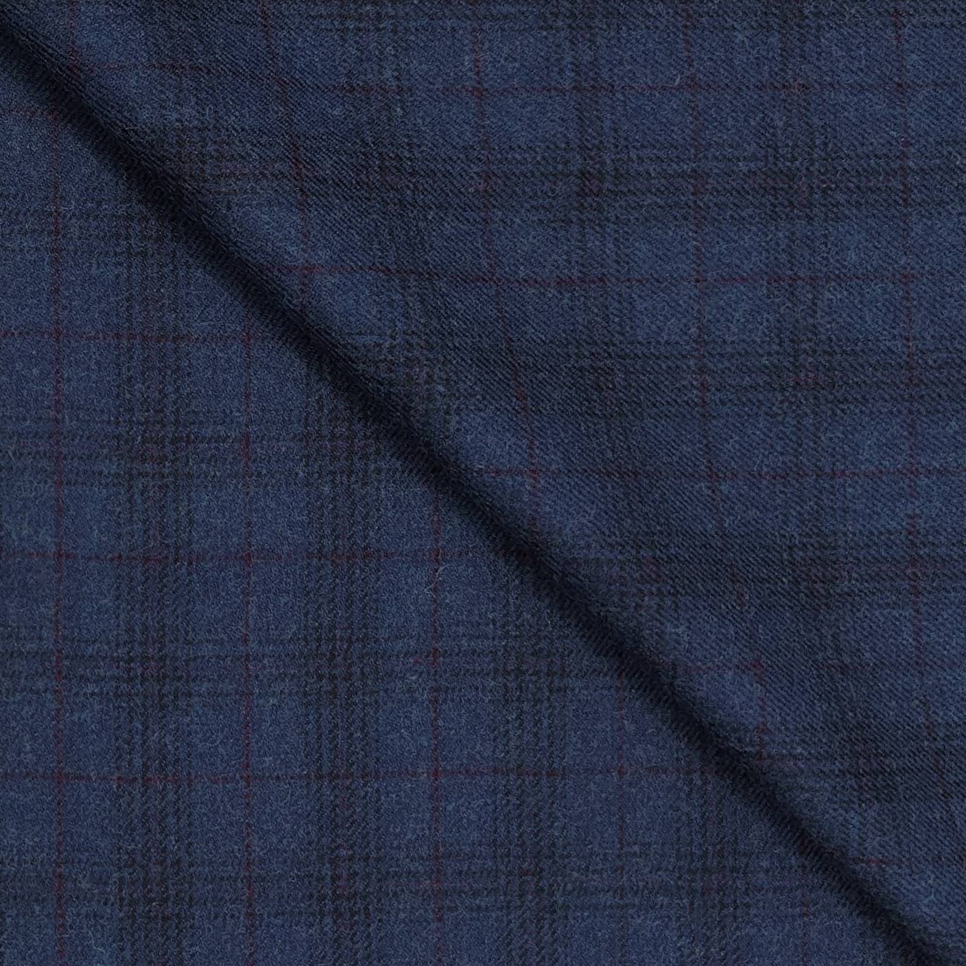 Tweed Blazer Faric OCM Premium Wool Blended Broad Check Colour Deep Sea Blue